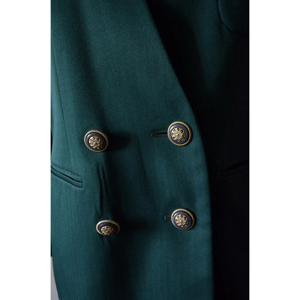 Vintage 80s Dark Green tailored green Woman Double breasted blazer - Picture 6 of 8